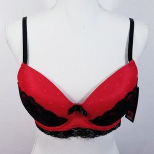 Plejue Intimates Red & Black Push-Up Bra  38C NWT